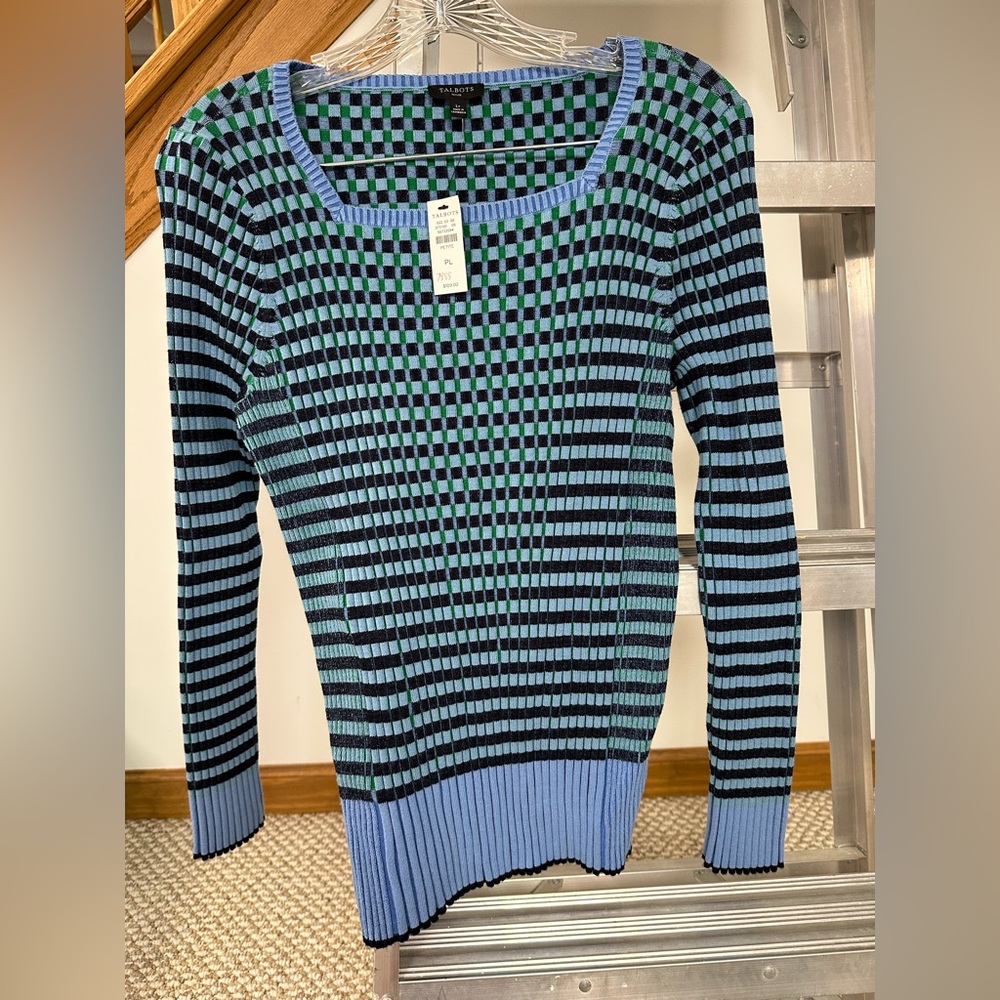 Talbots Checkered Blue and Green Sweater